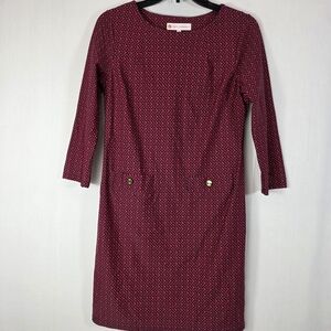 Jude Connally Sabine Shift Dress XS Red Navy Geometric 3/4 Sleeve Jude Cloth